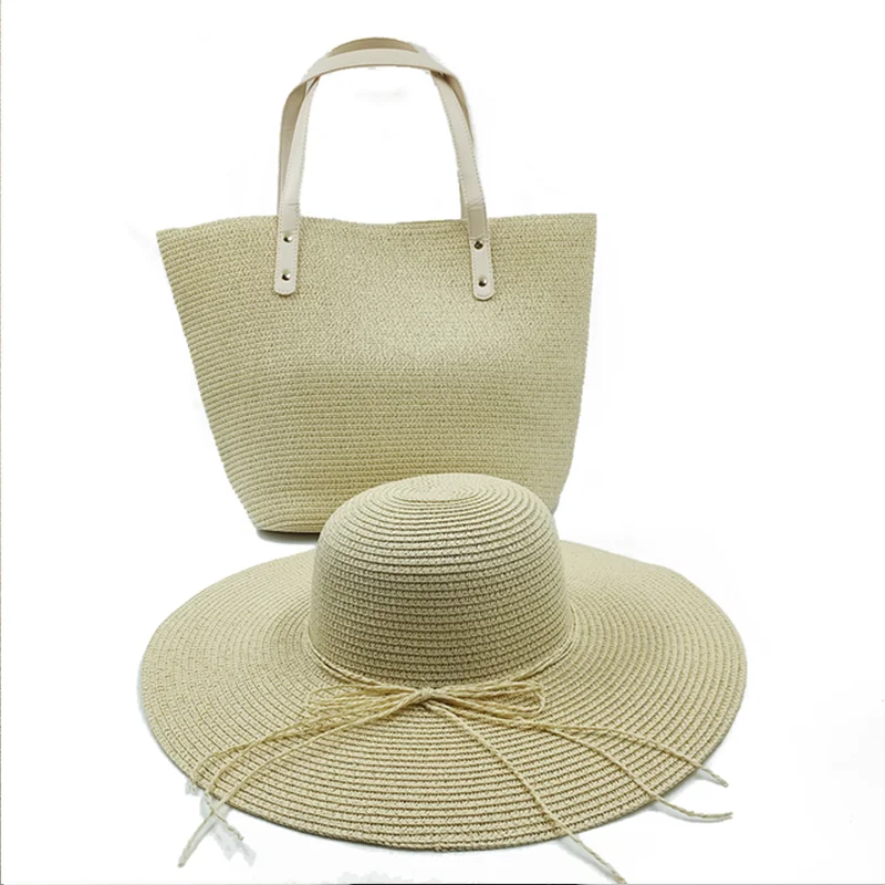 Hats For Women Summer Straw Hat and Large Bag Set Foldable Travel Sun Hat Sunscreen UV Panama Sun Cap Beach Hat Fedora Wholesale