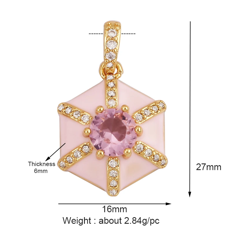 Trendy Vintage 18k Gold Plated Colored Crystal Charm Pendant,Luxury Geometric Cubic Zirconia Necklace Making Jewelry Supply M25