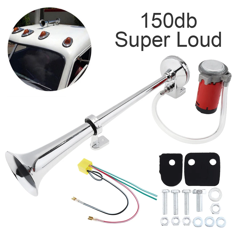 150dB 12V 17 Inch Single Trumpet Musical Air Horn Kit Horn Speaker with Compressor Super Loud for Car Truck Lorry Boat Trains