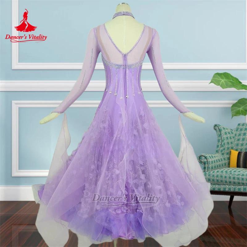 Lavender Purple Viennese Waltz Wrapped Hips Dresses Customize Adult Women Social Dance Perform&Contest Clothe Dancer's Vitality