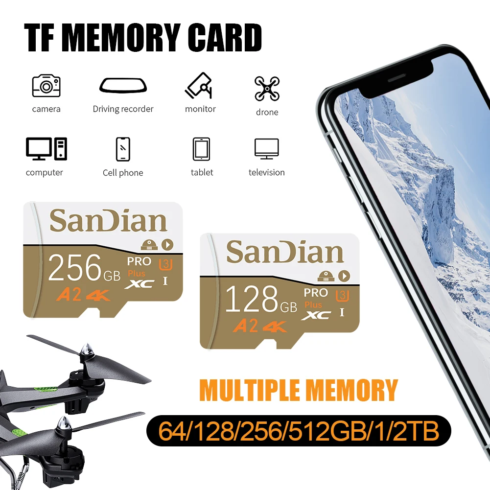 Original Class10 Mini Sd Memory Card 1TB Micro TF Sd Card 2TB Smart 150MB/s SD/TF Card For Phone/Camera/Drone Give Card Reader