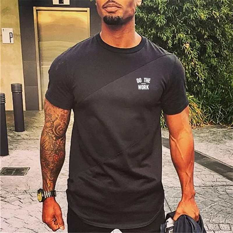 Summer Men Casual Trend Contrast Color Short Sleeve  Gym Workout Fitness Cotton Breathable Stitching Training Clothing T-shirt