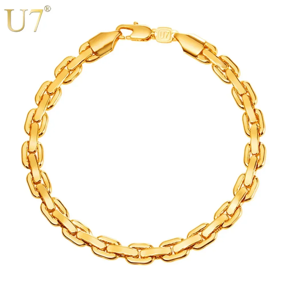 U7 Thick Cable Link Chain Bracelet Men 21CM 6mm Gold/Silver/Black Stackable Daily Jewelry Color H1023 QC24