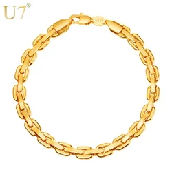 U7 Thick Cable Link Chain Bracelet Men 21CM 6mm Gold/Silver/Black Stackable Daily Jewelry Color H1023 QC24