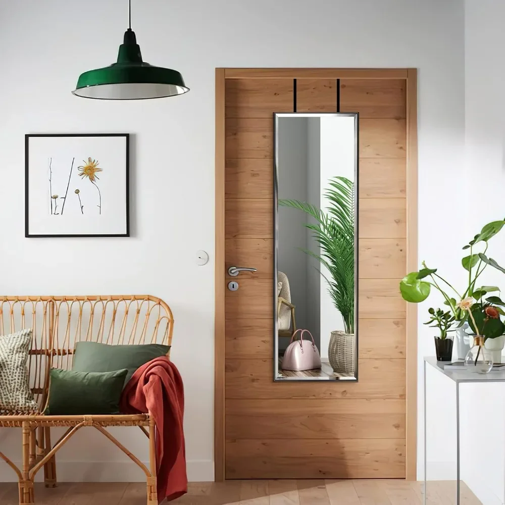 Espejo de longitud completa montado en la pared, espejo de puerta de cuerpo grande con marco Rectangular para dormitorio, baño y sala de estar, 14x48 pulgadas