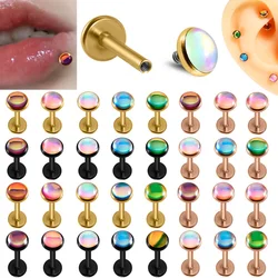 1PC Stainless Steel Flash Film Labret Lip Stud Internally Threaded Helix Ear Cartilage Tragus Body Piercing Jewelry 16G