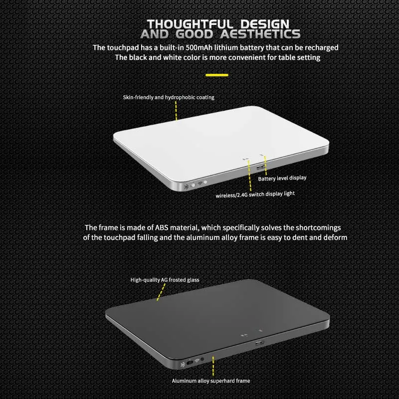 Mouse touchpad sem fio tri-mode portátil bluetooth para win/mac/ios fino multi-função gestos trackpad recarregável sem fio