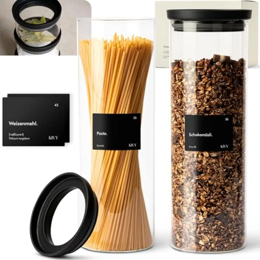 

Airtight glass jars with transparent Glass Lid [2x 60oz] Glass airtight food storage containers - Pasta containers storage - Sp