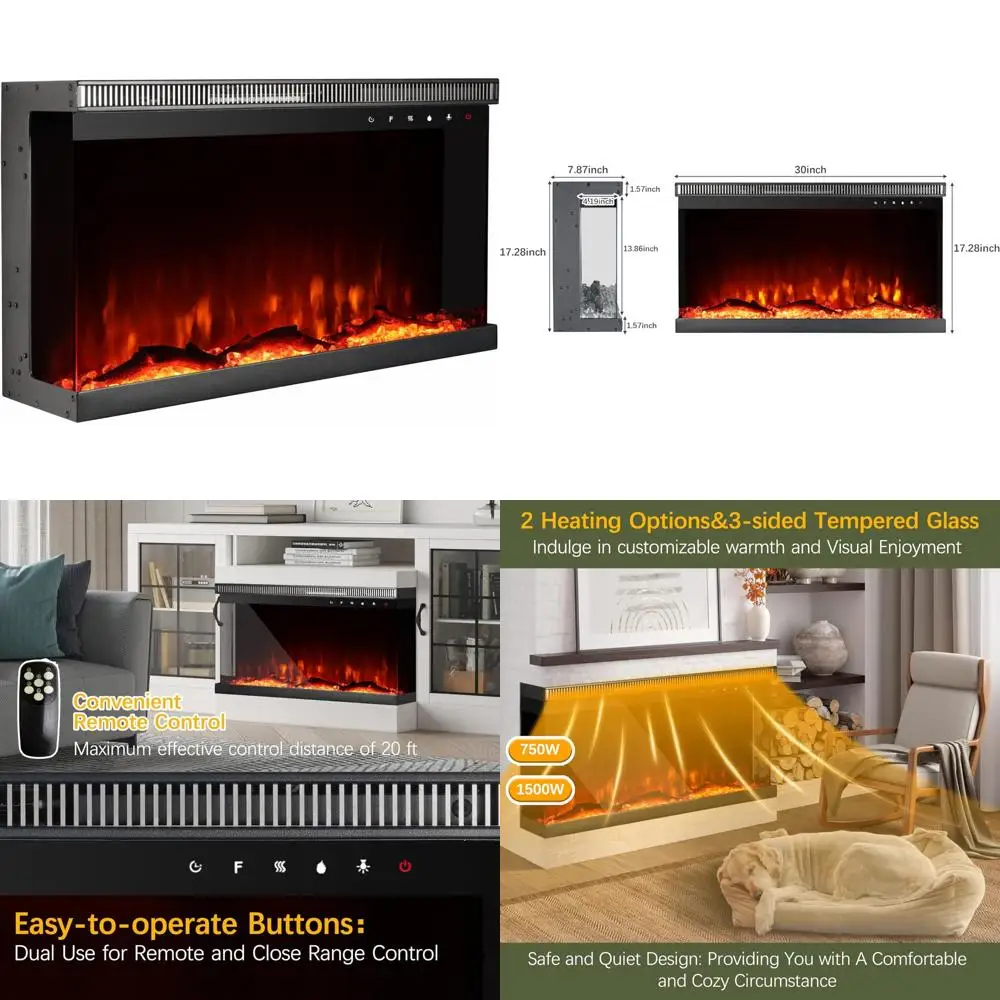 

Энергоэффективная 30 3-сторонняя настенная электрическая каминная вставка с дистанционным управлением, теплозберегающее усиление камина