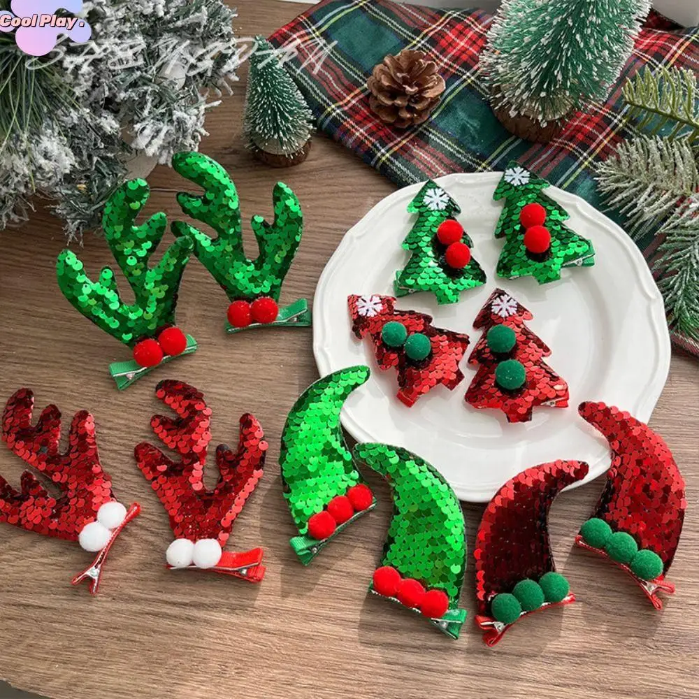 

Creative Merry Christmas Decor Christmas Hairpin Sequin Santa Claus Children Antler Hair Clip Cloth Christmas Tree Girls