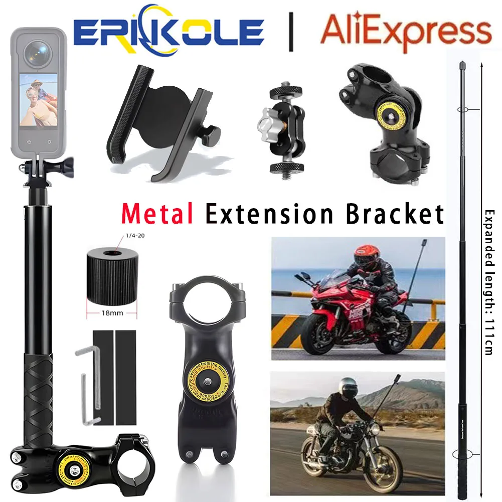 

for Insta360 X2 X3 X4 Motorcycle Bicycle Bracket Mount with Selfie Stick for Insta 360 GoPro Dji Osmo Action Camera Accessories