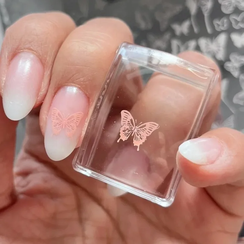Square Plates Transparent Silicone Nail Stamp French Manicure Nail Stamping Kit Polish Printing Stencil DIY Nail Art Supplies