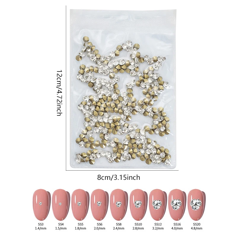 1 conjunto de strass transparentes com glitter, não hotfix, parte traseira lisa, costura/tecido/decoração de strass para arte em unhas