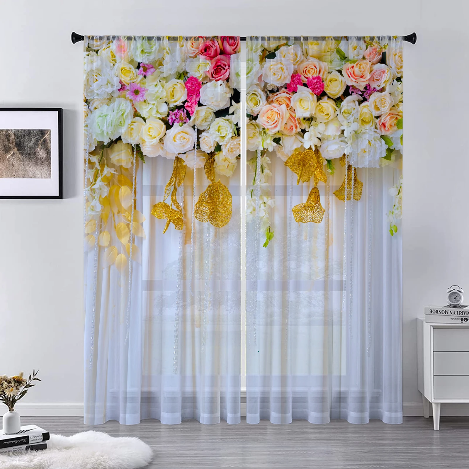 3D Flower Wall Curtains For Living Room Transparent Tulle Sheer Curtain Curtains Window Sheer For The Bedroom Accessories Decor