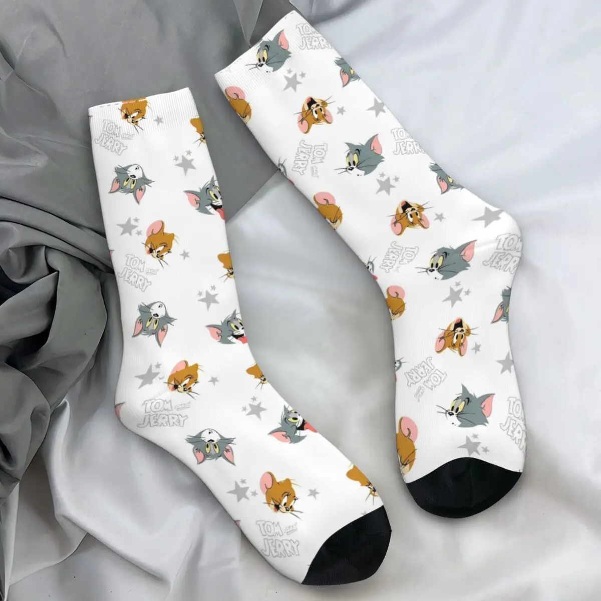 Tom Jerry Cat And Mouse Pattern Stockings Design Retro Socks Winter Anti Skid Socks Men Running Medium Soft Socks