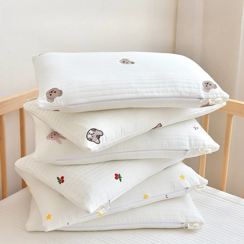 Bantal Balita Bayi Lembut 100% Katun Bordir Berlapis Bantal Tidur Siang Semua Musim dengan Barang Tempat Tidur Penutup Dapat Dilepas dan Dapat Dicuci