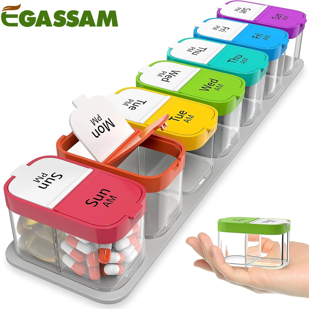 

Extra Large Weekly Pill Organizer 2 Times A Day, Pill Box 7 Day Am Pm to Hold Daily Medicine Vitamin and Supplements for Elders