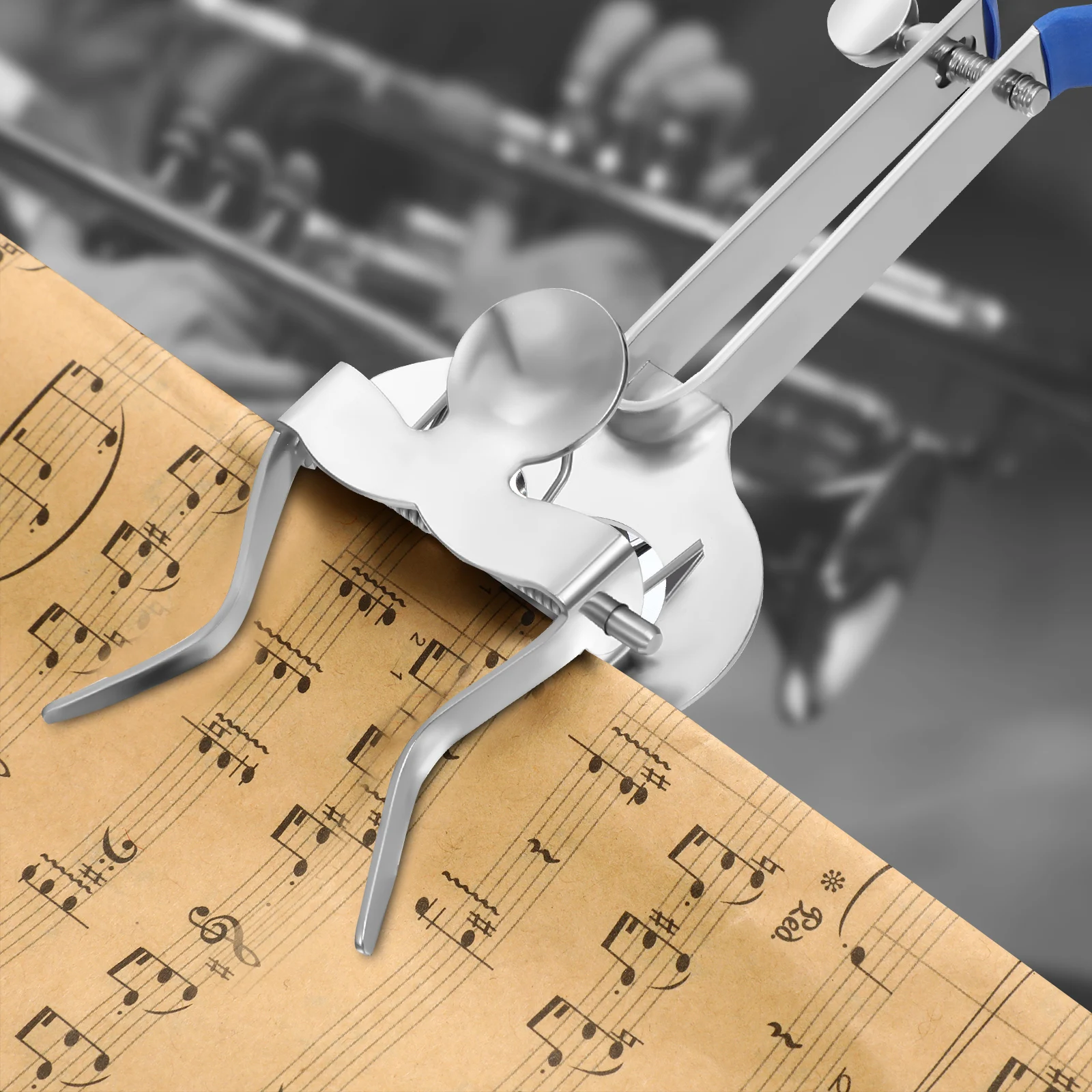 

1pcs Metal Music Score Stand For Marching Trumpet Sheet Holder With Cleaning Brush Rubber Pad Durable Score Clip Clamp Set