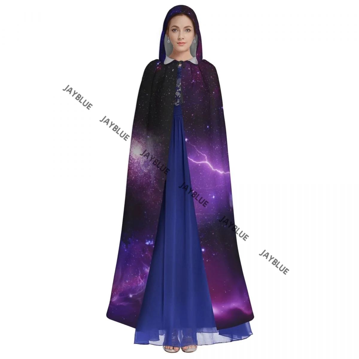 Adult Cloak Cape Hooded Galaxy Space With Planets Stars Medieval Costume Witch Wicca Vampire Elf Purim Carnival Party