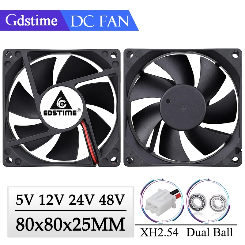 

Gdstime DC 5V 12V 24V 48V 80x80x25mm Computer Power Cooler Fan 8025 80MM PC Case CPU Brushless Axial Fan Dual Ball Cooling Fan