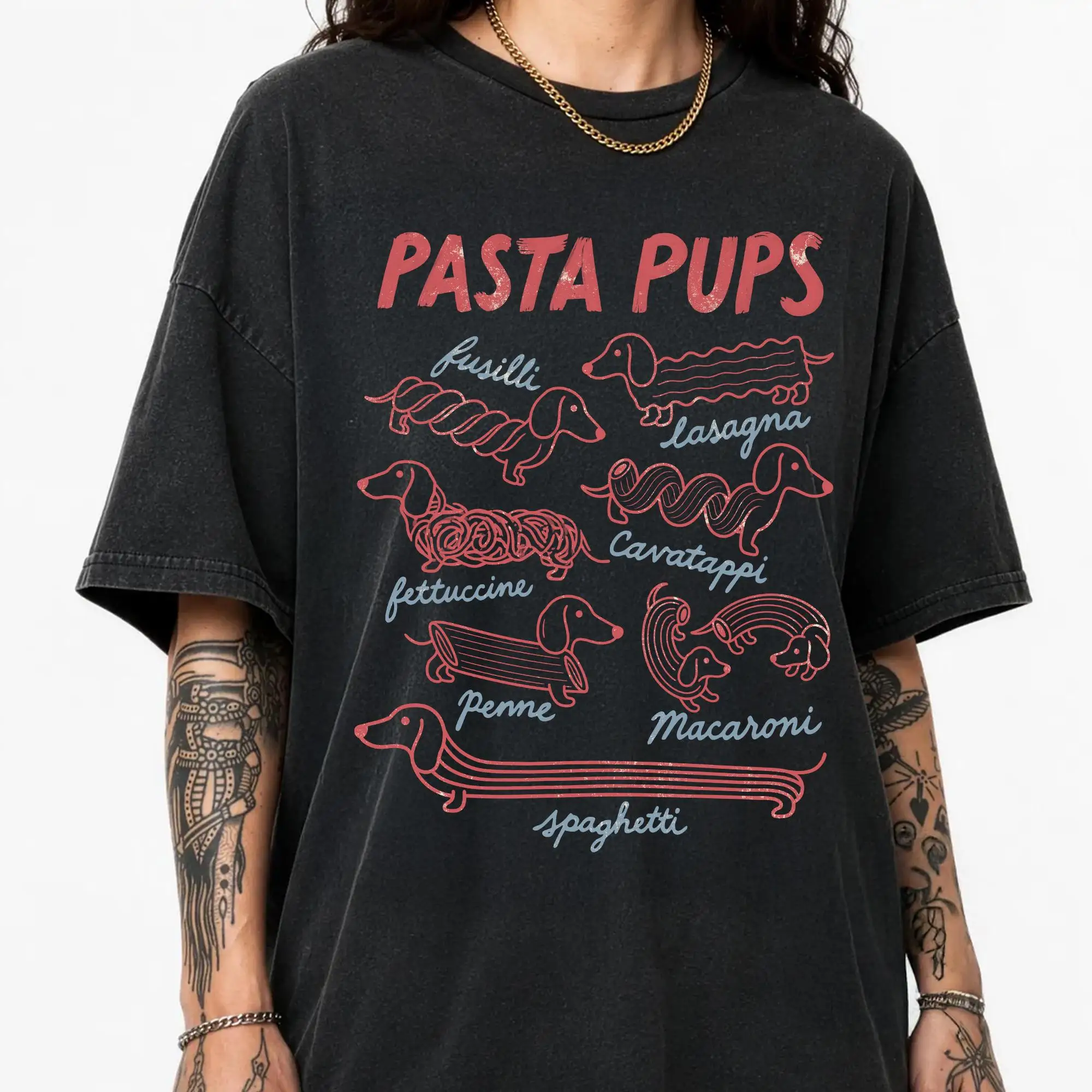 Pasta Pups Shirt, Lustiges Dackel-Spaghetti-Shirt, Geschenk für Italienische Feinschmecker – Detail 2