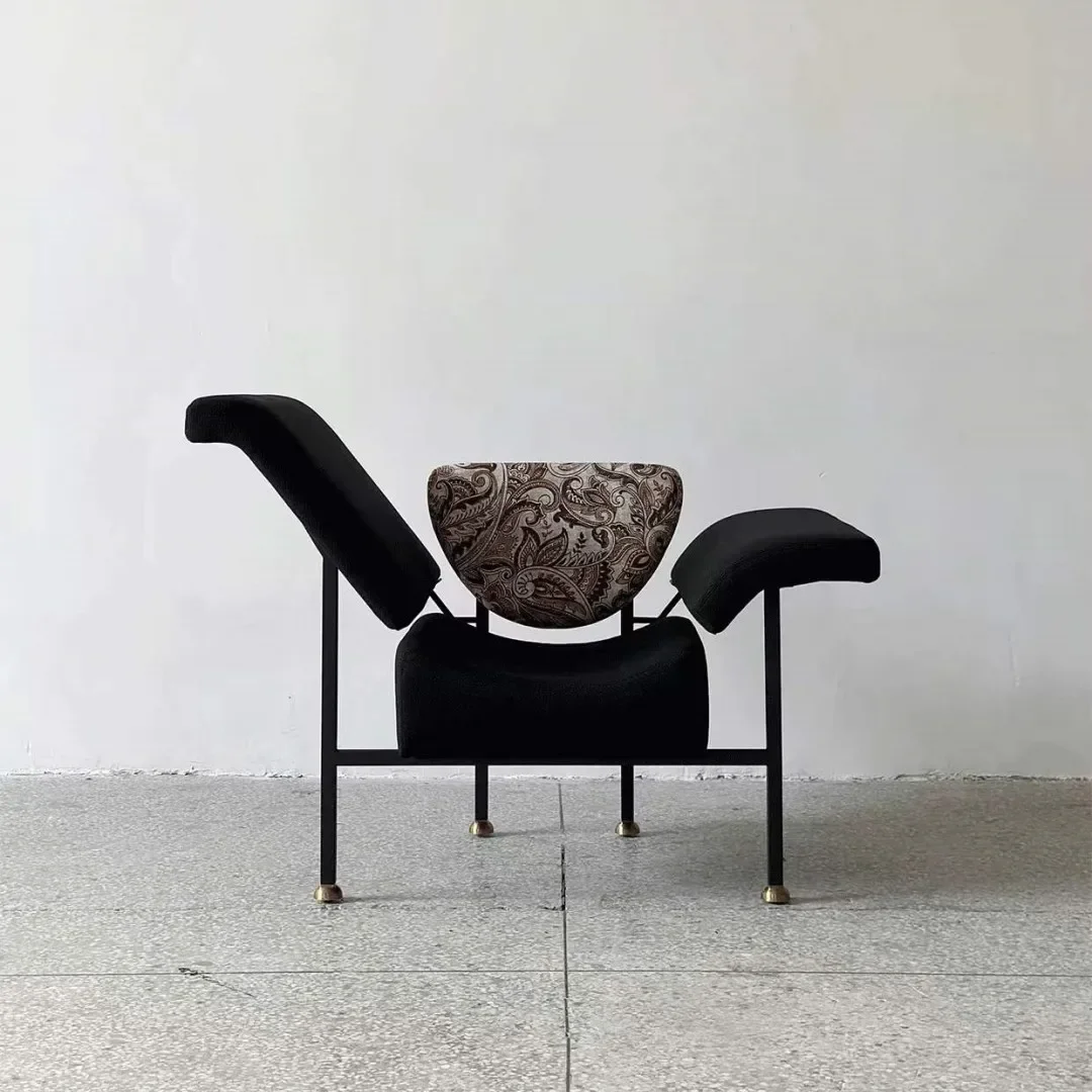 

-Black Blooming Tulip Lounge Chair Asymmetrical Armrests Sit Straight Lie Down Two Usage Chaise Chair Living Room Armchair