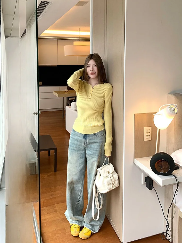 

Женские джинсы с высокой талией и широкими штанинами, свободного кроя, из денима, весна-осень, повседневные, удобные брюки от Luu Taohuier