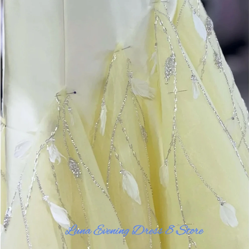 Customized  Exquisite Satin A-Line Appliques and Sequined Evening Dresses Strapless Sleeveless Panel Train Zipper Back