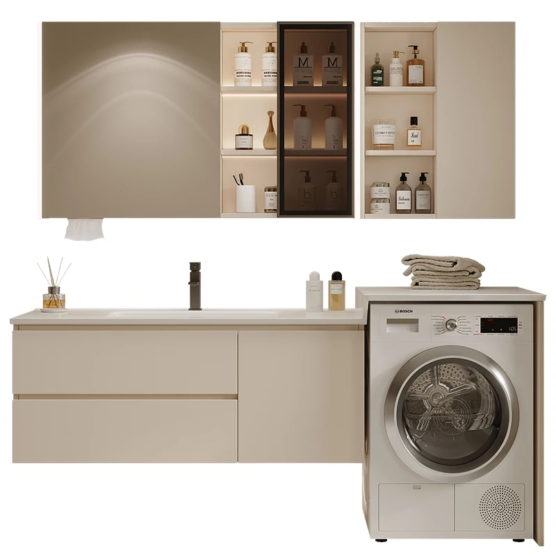 

Combination of modern minimalism, bathroom cabinet, toilet, sink