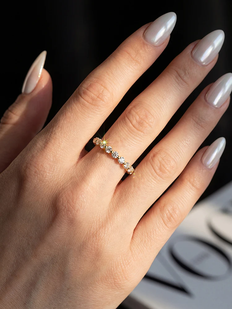 Exquisiter 2MM Echter Moissanit-Diamant Runder Ehering für Damen, Verlobungsring, Upgrade, Modischer Hochwertiger Schmuck – Detail 5