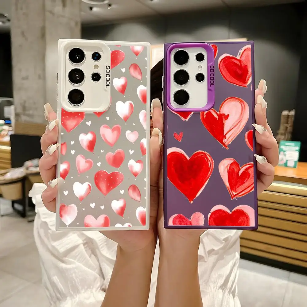 Red Love Phone Case For Samsung Galaxy S25 Edge S24 S23 S22 S21 S20 Ultra Silicone Colorful Silver Phone Case