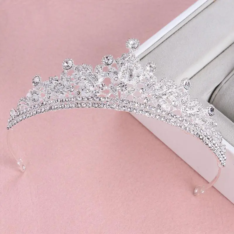 Wedding Hair Tiara Crystal Bridal Tiara Crown Silver Color Diadem Veil Tiaras Wedding Hair Accessories Headpieces Head Jewelry