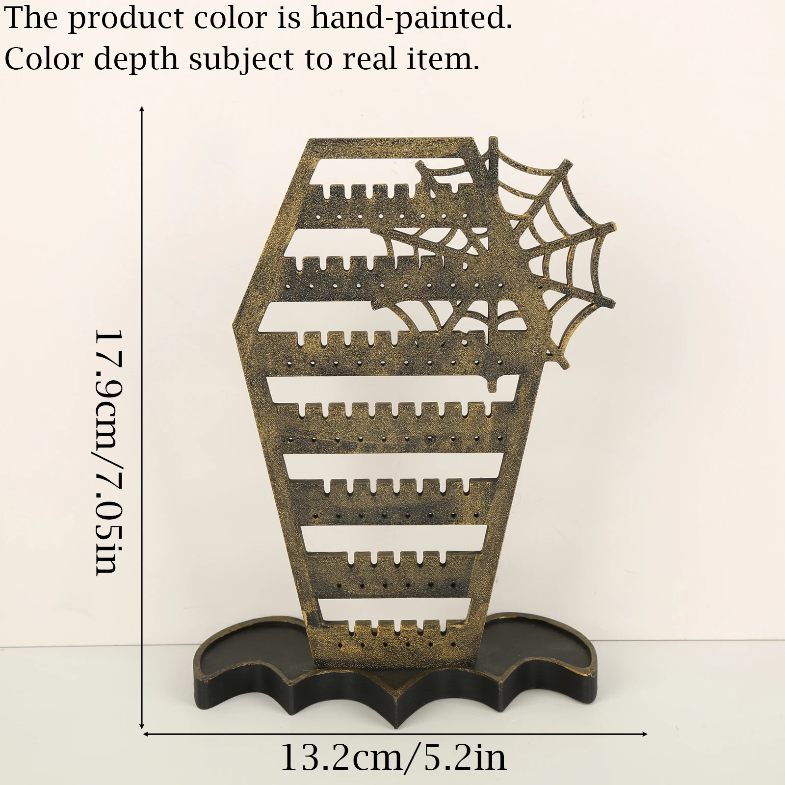 Cross‑border Gothic Coffin Spider Web Wooden Earring Holder Halloween Desktop Jewelry Display Stand Stud Necklace Accessory Orga