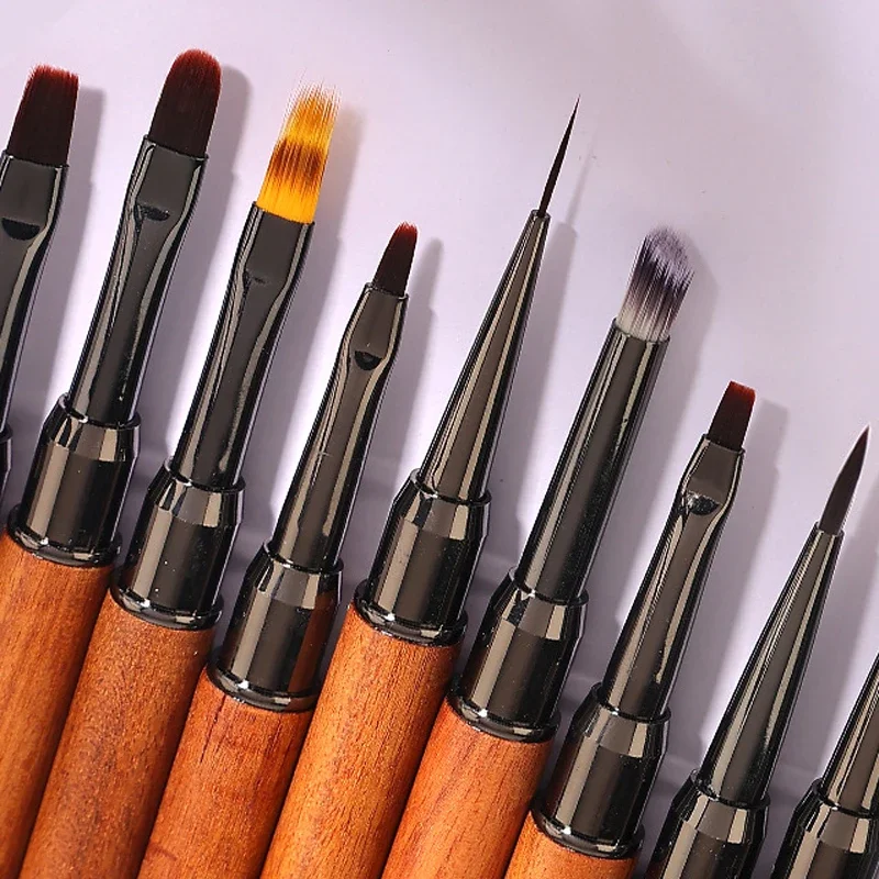 Nail Art Brush Wood Handle Nail Liner Brush Stripe Pattern Painting Acrylic UV Gel Extension Drawing Carving Pen Manicure Brush