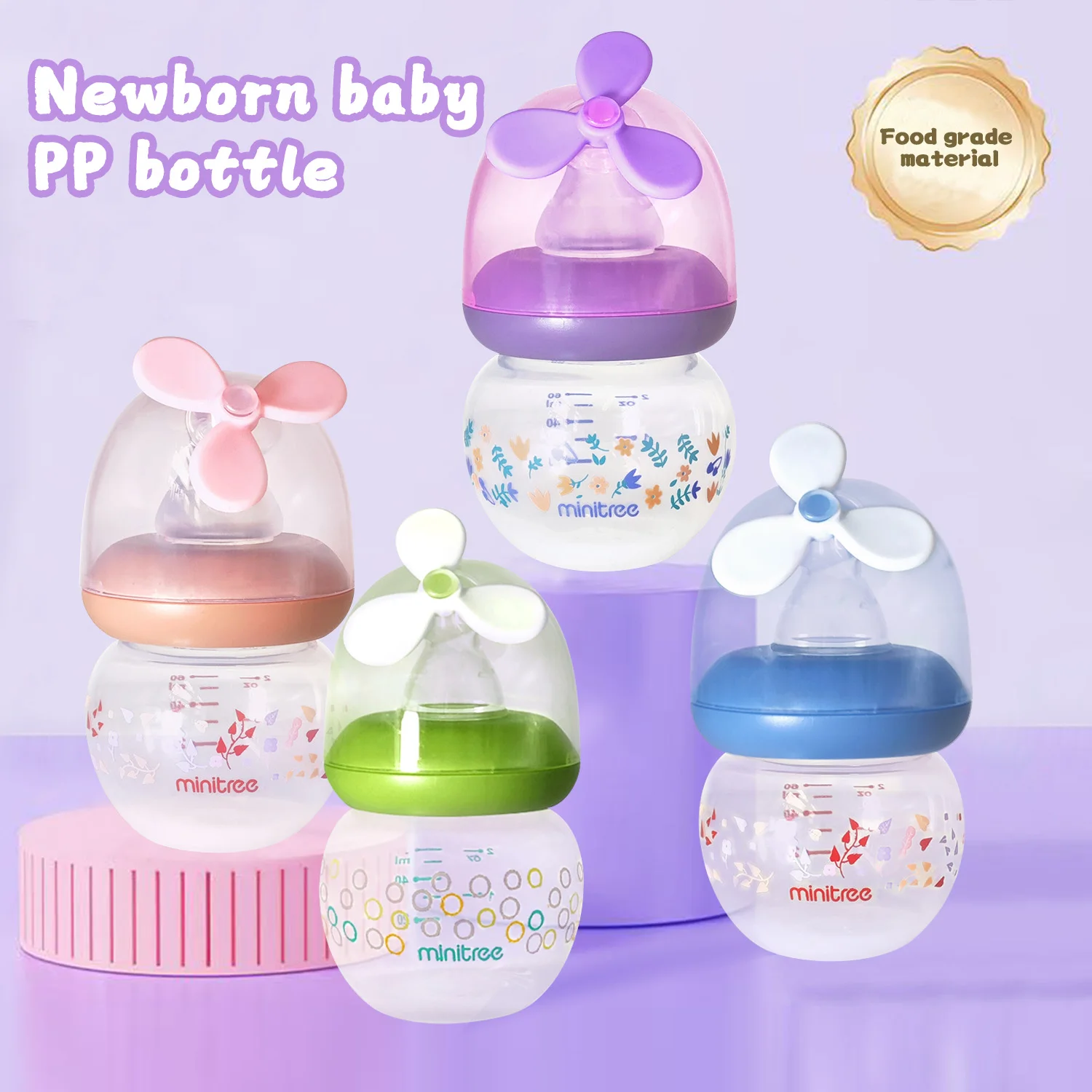 

Мини-бутылочка для сока для новорожденных, 60 мл, стандартная бутылочка для напитков, детская бутылочка из полипропилена, маленькая ветряная мельница, детская бутылочка, защита от метеоризма