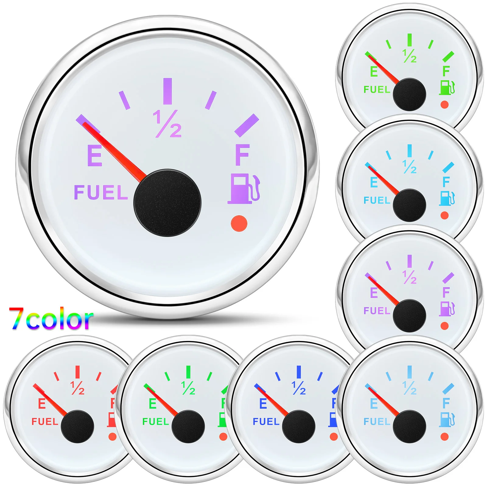 240-33 OHM 52mm Fuel Level Gauge Waterproof Car Meter with 100-1000mm Sensor 7 Color Backlight Car Boat Marine Gauge