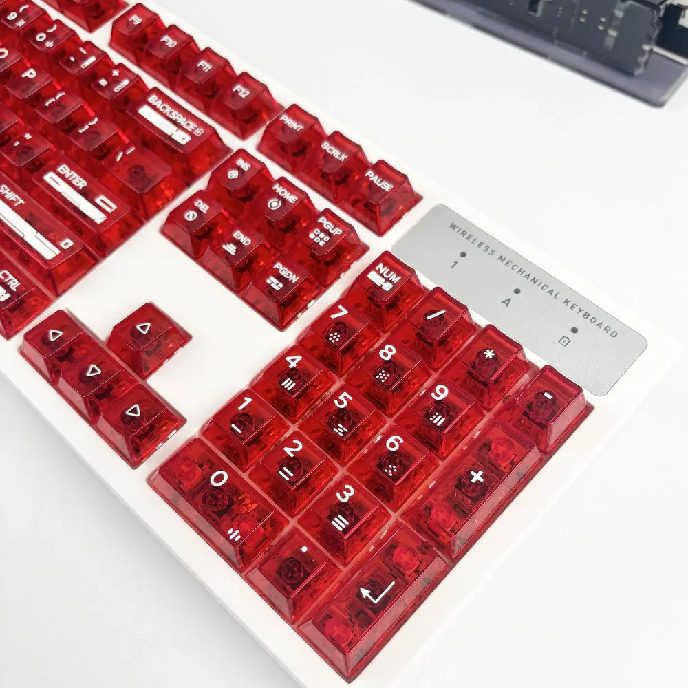 122 Keys Red Transparent Keycaps Full Set Cherry Height Thermal Sublimation For 61 68 75 84 87 98 104 108 Mechanical Keyboard