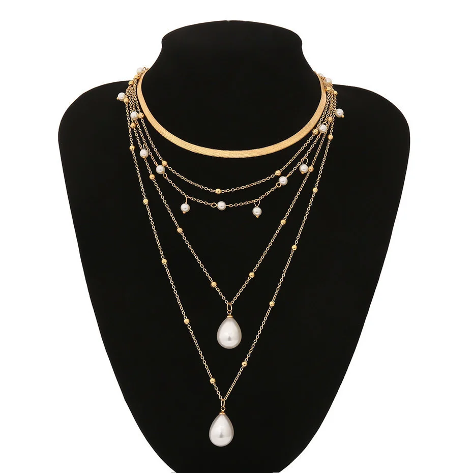 IngeSight.Z Bohemian Multi Schicht Nachahmung Perle Quaste Choker Halskette Kragen Erklärung Anhänger Halskette für Frauen Schmuck – Detail 17
