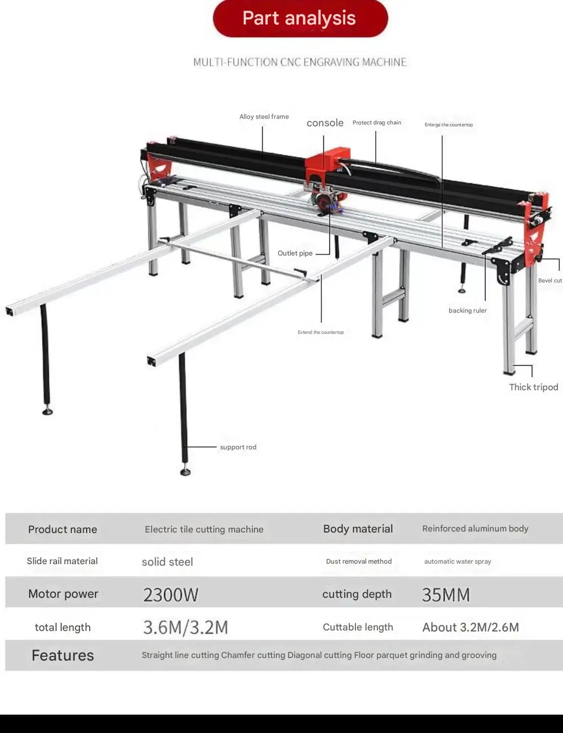 Automatic Table Saw Cutting Machine 220V Large Porcelain Tile Marble Slab Stone Cutter with 45Degree Feature 3200mm