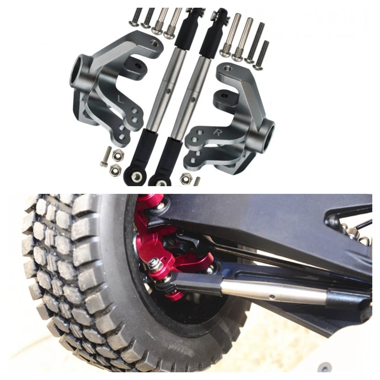 Aluminiowe wahacze przednie GPM + regulowane drążki kierownicze ze stali nierdzewnej do LOSI 1/10 Baja Rey LOS234005+LOS234003