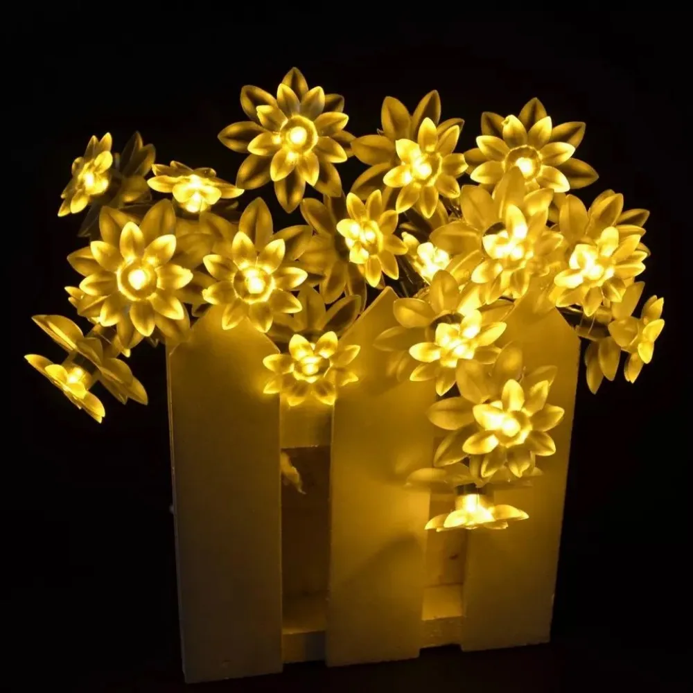1PC 7M50LED Solar Double Layer Lotus Flower String Lights, for Home, Outdoor, Yard Patio Party Wedding Holiday Christmas Decor