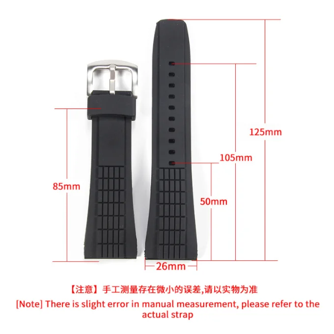 Watch Band For Seiko SRH 006 013 SPC007 watchband waterproof rubber 26mm black silicone with stainless steel buckle Watch strap