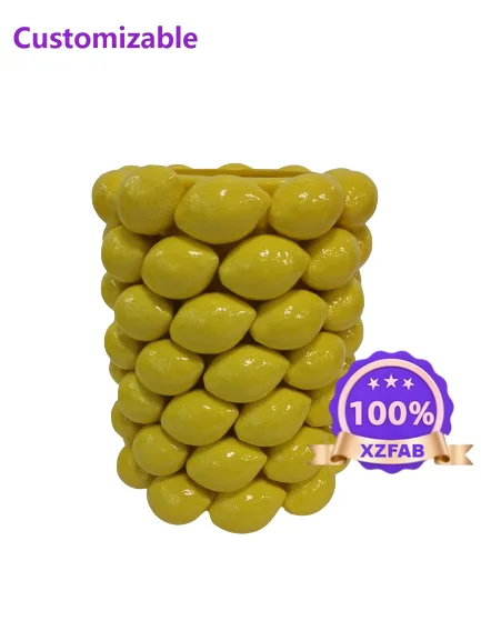 Factory Direct 2026 Yellow Lemon Fruit Vase Flower Pots for Home Decoration Fruit Collections Ceramic