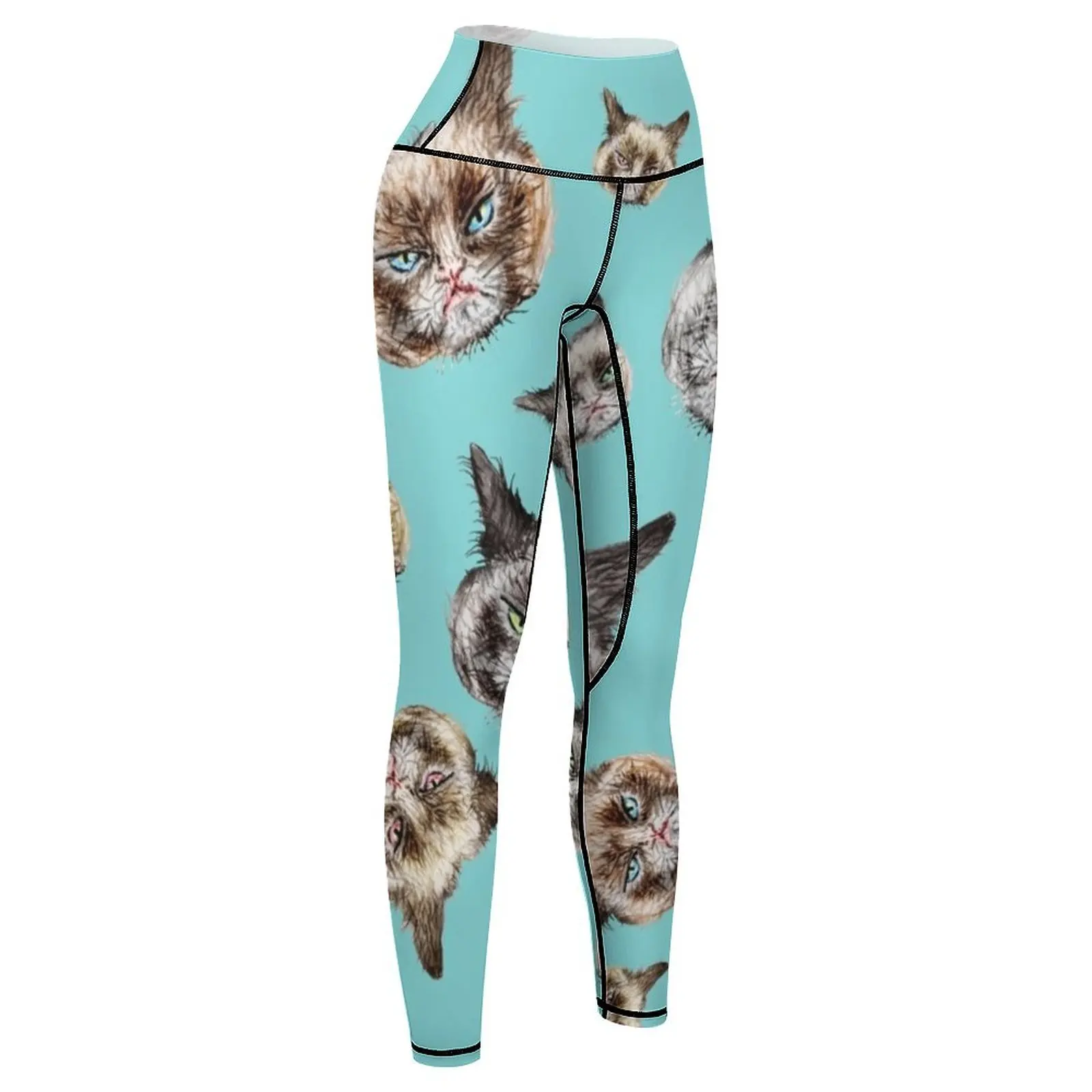 Cats in Turquoise Blue Leggings Golf wear Jogger pants sporty woman push up Womens Leggings