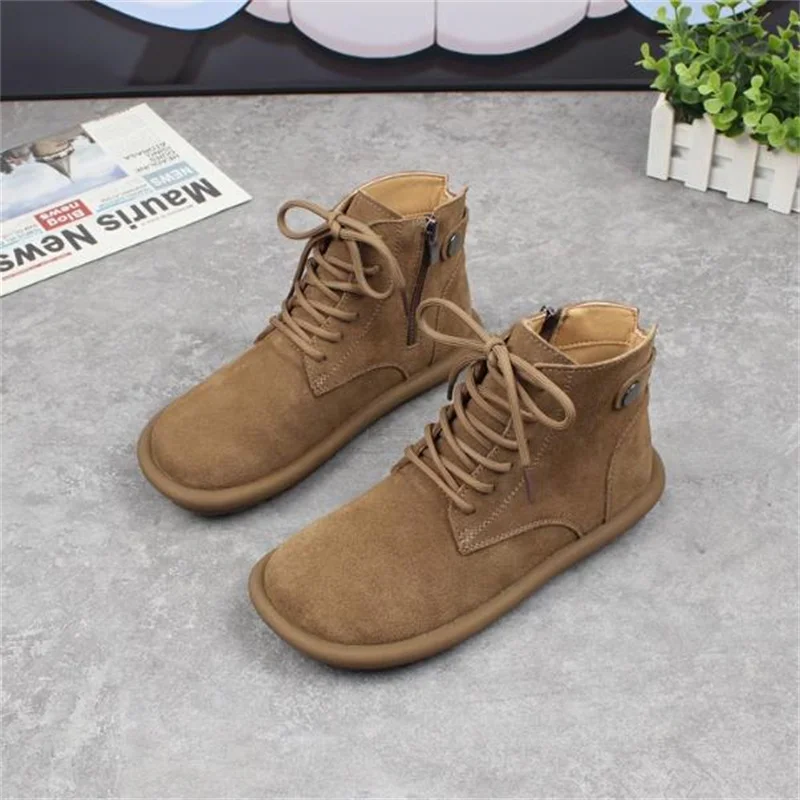 

Women Leather Boots Lace Up Autumn/Winter Ankel Boots Casual Flat Bootsretro frosted ankle boots Sports shoes 35-40