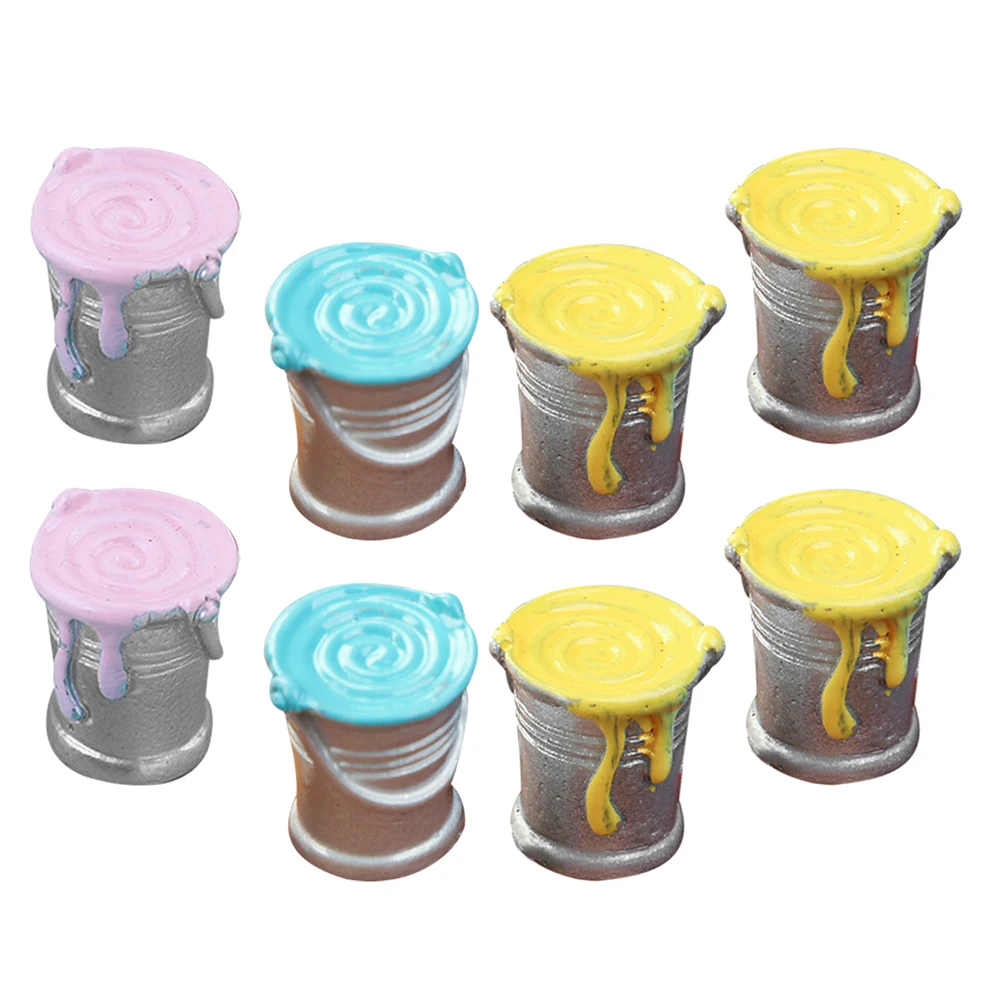8 Pcs Paint Bucket Toys Miniature Buckets Crafts House Accessories Resin Dollhouse Diy Kit