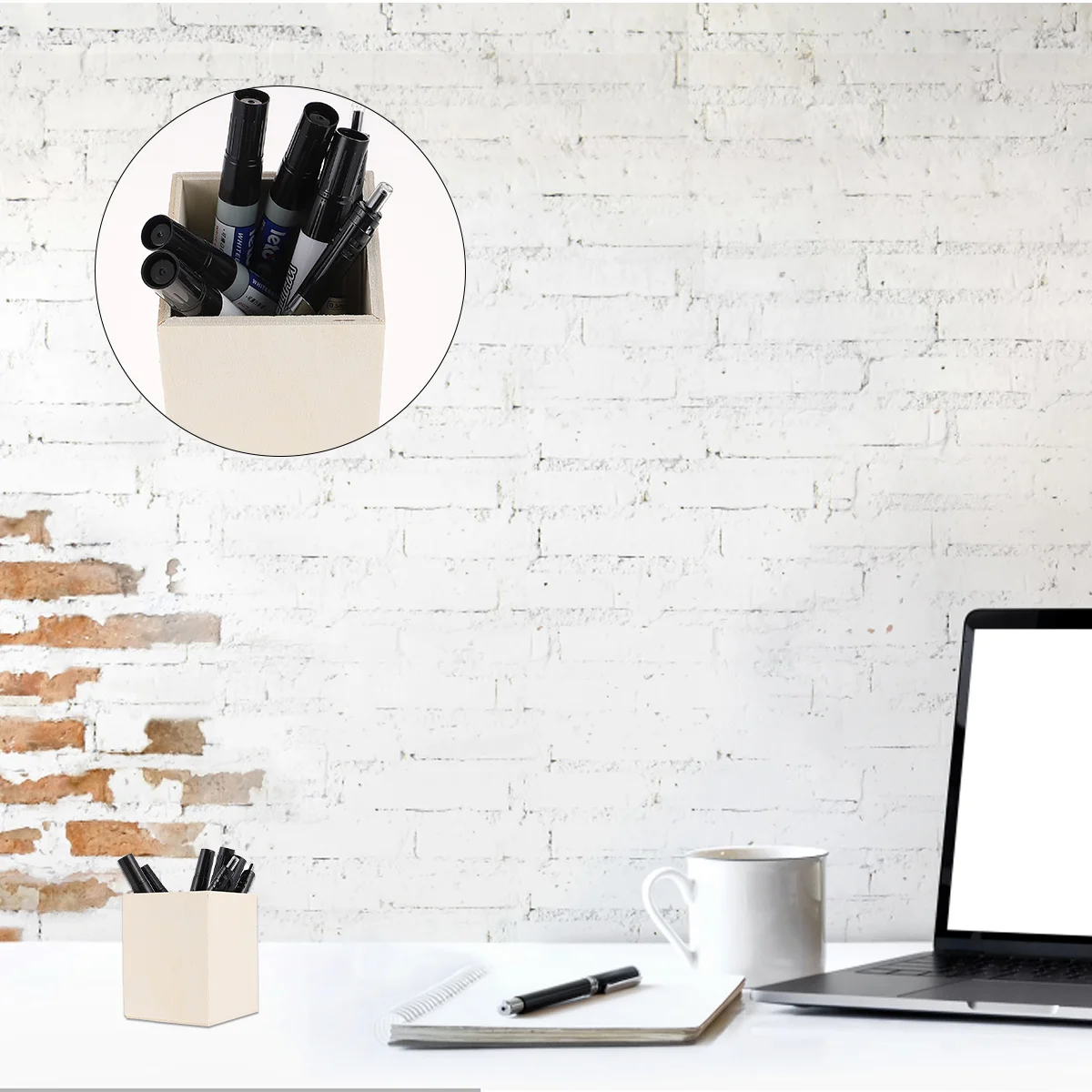 

2pcs Diy Snow Mud Wooden Pencil Holder Desk Pen Storage Organizer For Student Office Stationery Container Desktop Accessories