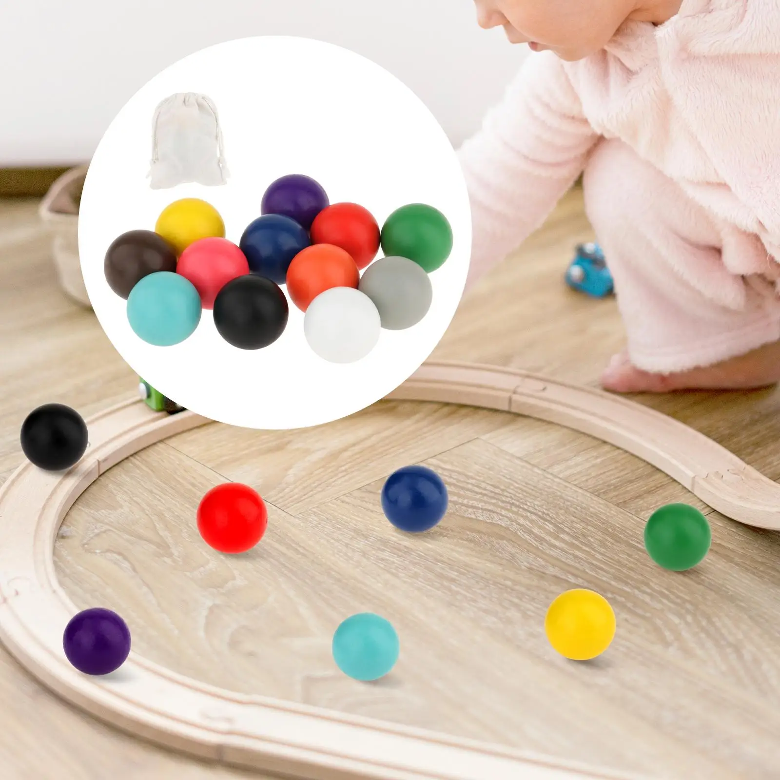 12x Wooden Ball Toys with Storage Bag 4cm Diameter Early Learning Toy Educational Counting Toy for Babies Toddlers Children