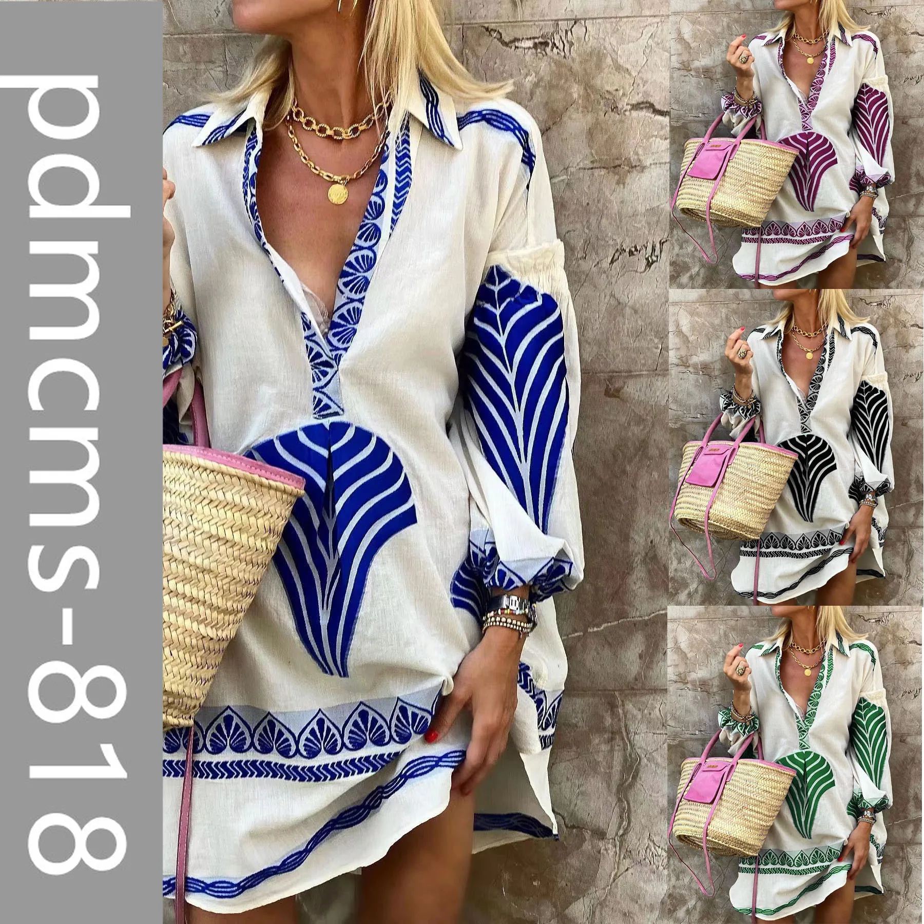 

2025 новая европейская и американская весенне-летняя повседневная длинная рубашка INS, свободный женский топ с разрезом для отпуска