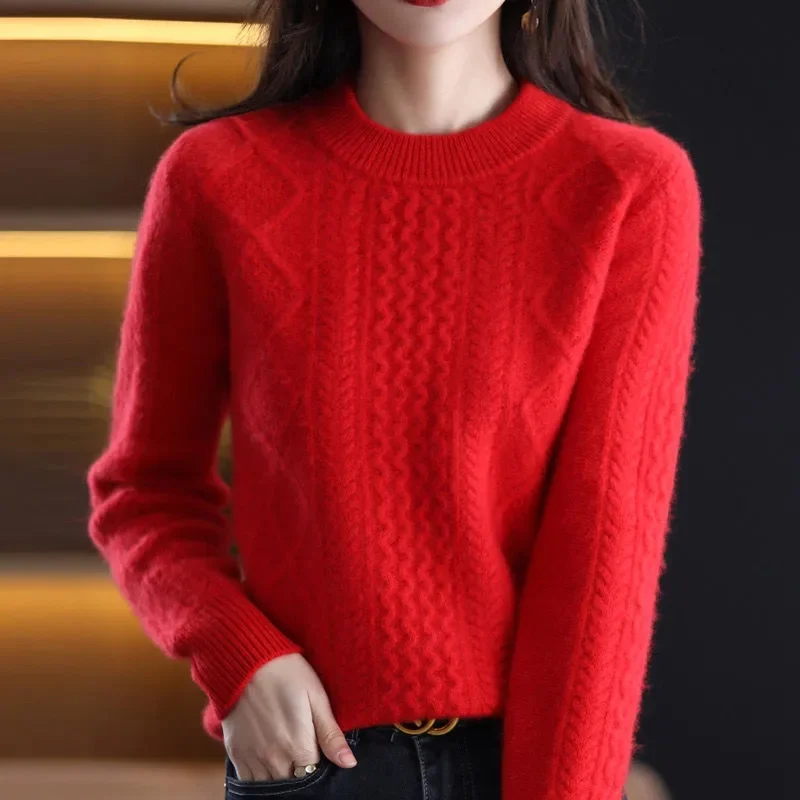 2025 Otoño Invierno mujer suéter moda coreana camisas de fondo cálido prendas de punto básicas sólido jerseys de manga larga